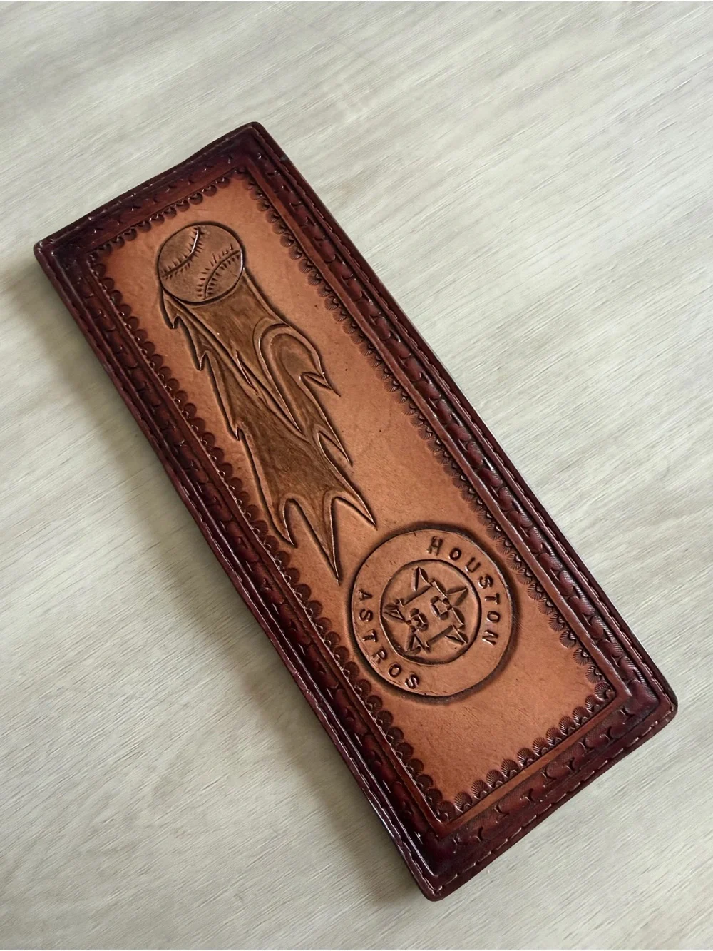 Houston Astros Hand Tooled Leather Bi-Fold Wallet New